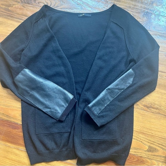 Maje Daminute Black Leather Patch Silk Blend Open Front Sweater Cardigan in M - Picture 2 of 13